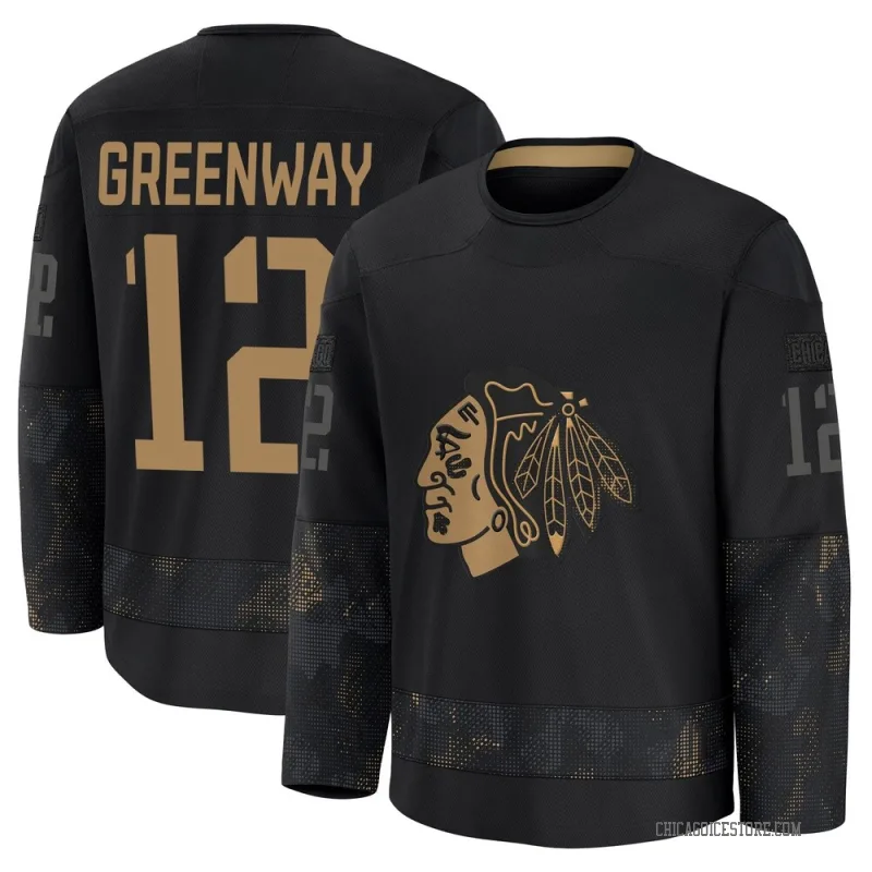 Green Men's Jordan Greenway Chicago Blackhawks Premium Black 2024 Military Appreciation Practice Jersey